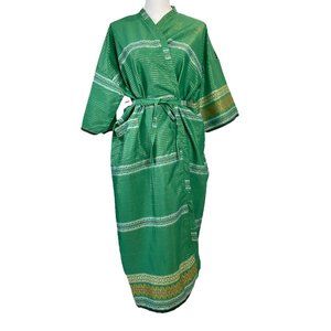 Filipiniana Women’s Traditional Green Robe Gold Stripes Oversized Kimono Wrap